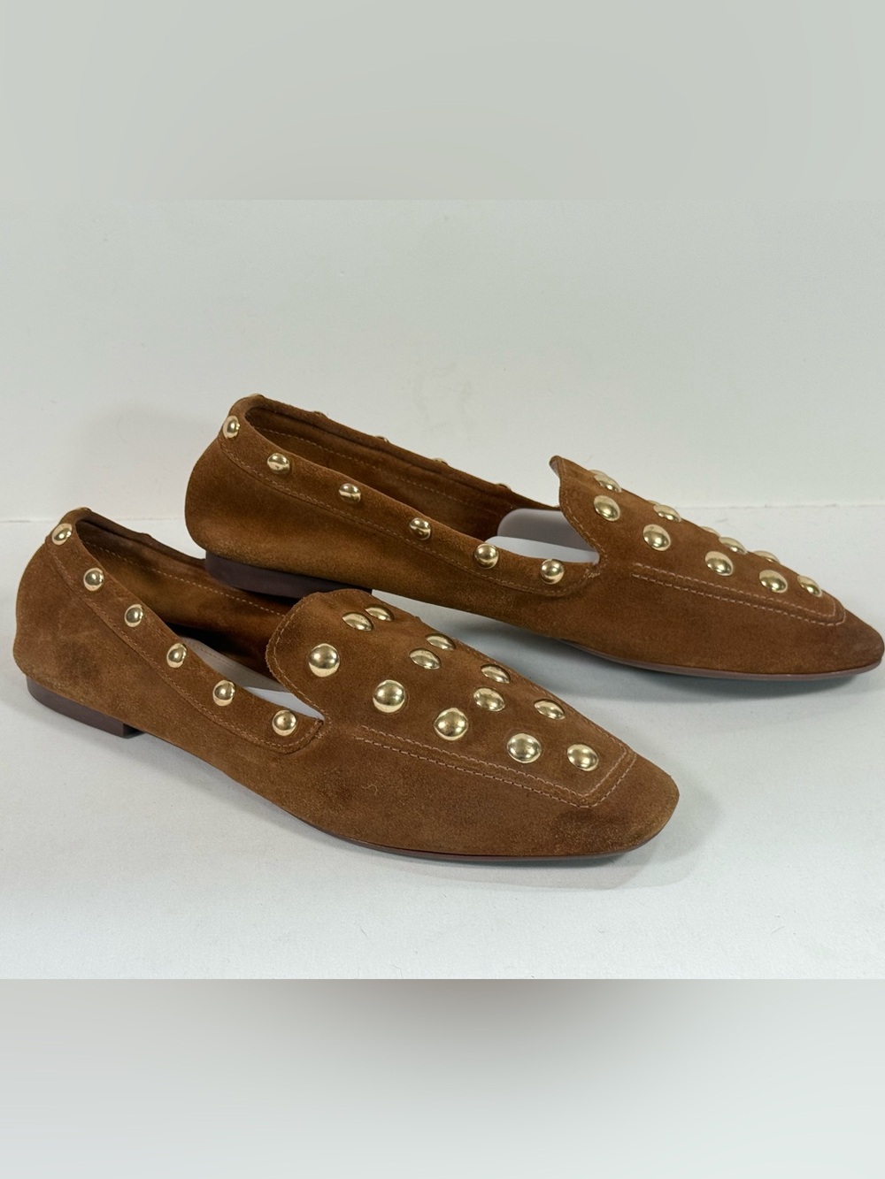 SCHUTZ Brown Suede LAURIE Studded Loafers size 10 - Picture 4 of 8